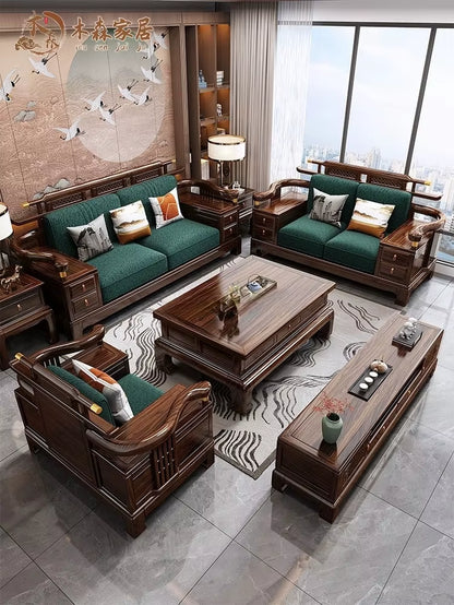 Sofa Combination Full Set of Wooden Living Room Furniture New Chinese Style