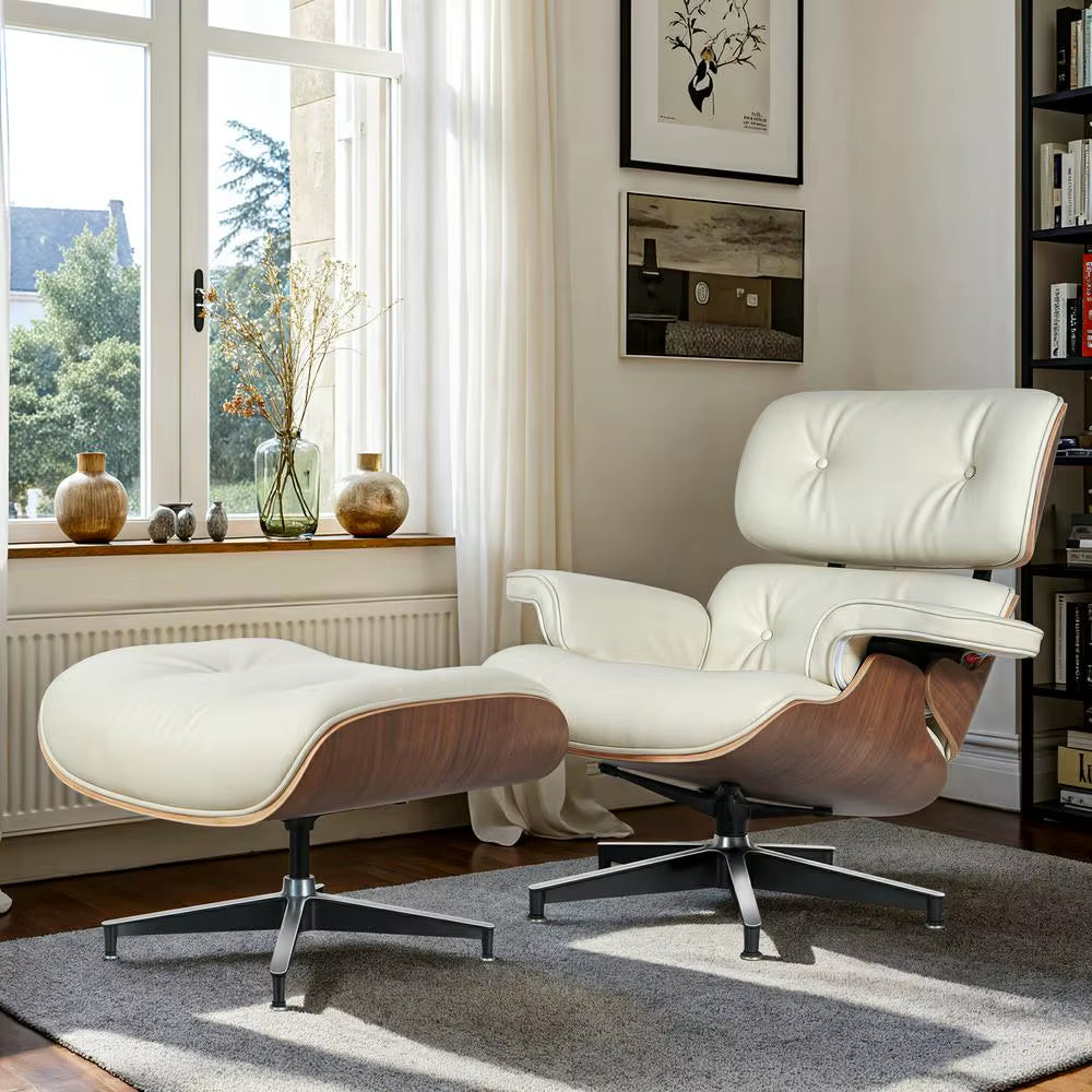 Mid-Century Armchair Leather Lounges Chair ,Ottoman Include Living Room Furniture