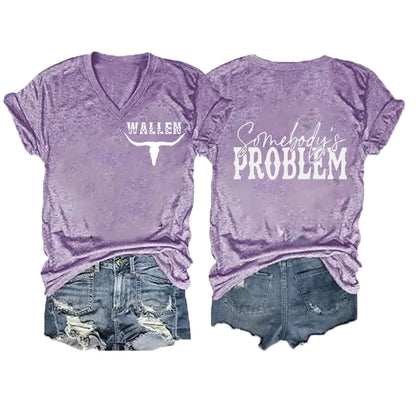 2024 Women's V-Neck Short Sleeve Digital Print Top