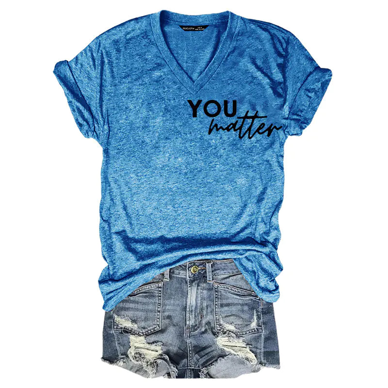 2024 Women's V-Neck Short Sleeve Digital Print Top