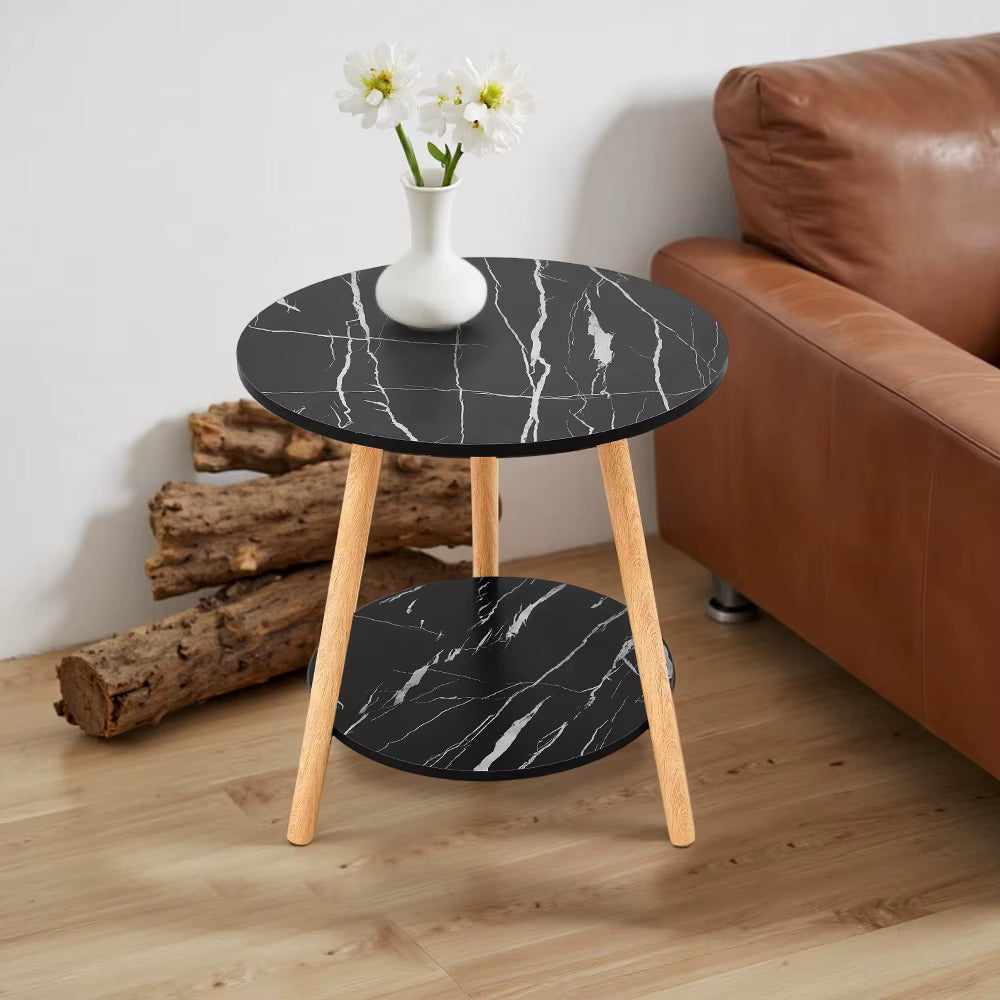 Double-Tier round Wooden Coffee Table Living Room Furniture