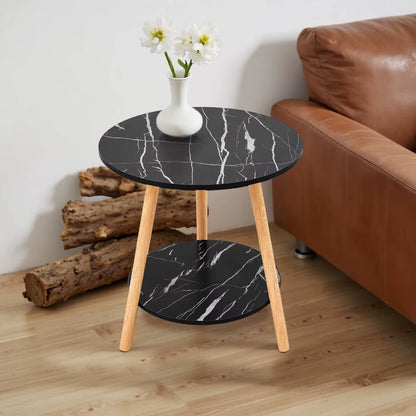 Double-Tier round Wooden Coffee Table Living Room Furniture