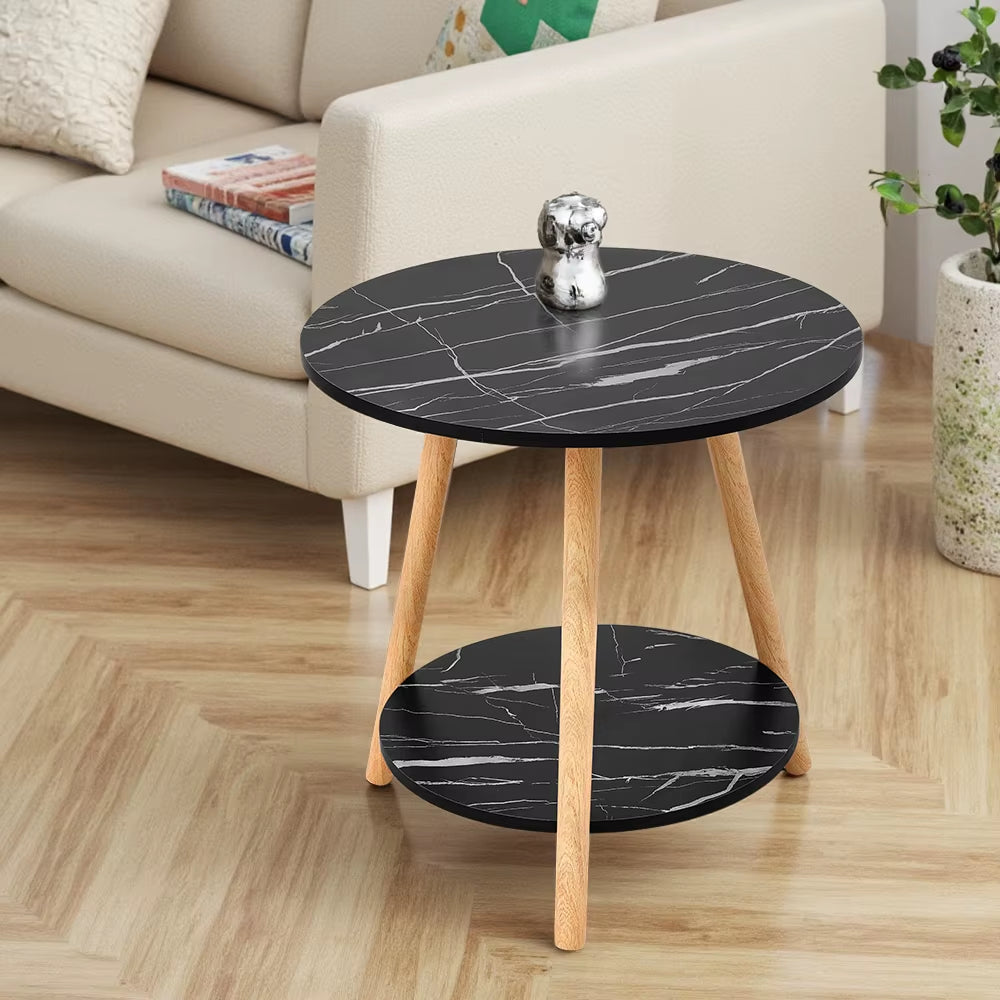 Double-Tier round Wooden Coffee Table Living Room Furniture
