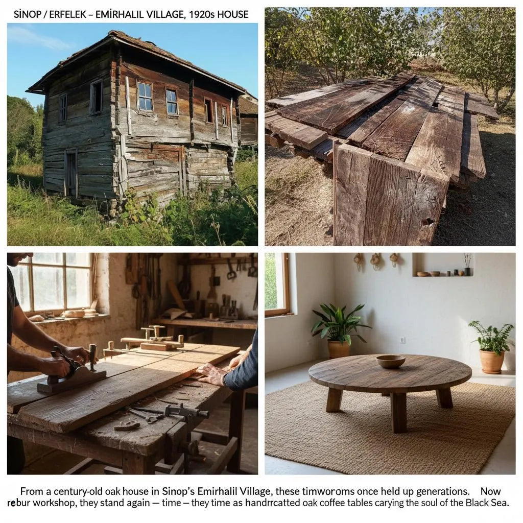 Reclaimed Barn Wood Coffee Table – Rustic round Handmade Living Room Furniture