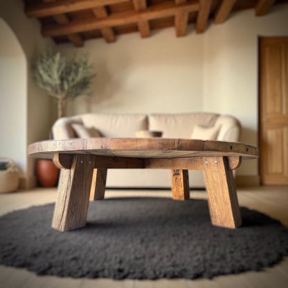 Reclaimed Barn Wood Coffee Table – Rustic round Handmade Living Room Furniture