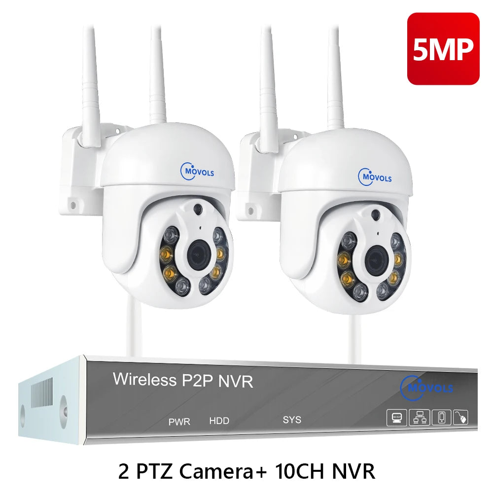 Movols H.265 3MP 5MP Wireless CCTV System Two Way Audio Waterproof PTZ WIFI IP Security Camera 10CH NVR Video Surveillance Kit