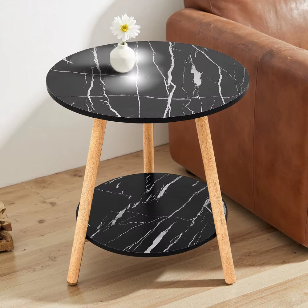 Double-Tier round Wooden Coffee Table Living Room Furniture