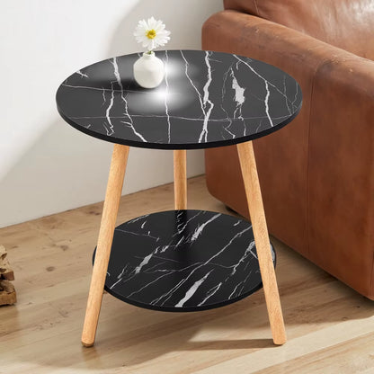 Double-Tier round Wooden Coffee Table Living Room Furniture