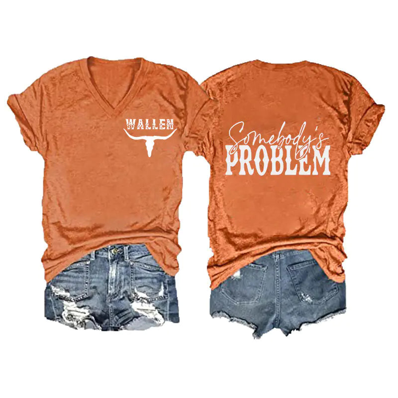 2024 Women's V-Neck Short Sleeve Digital Print Top