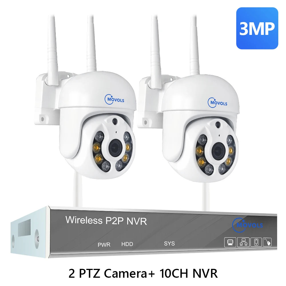 Movols H.265 3MP 5MP Wireless CCTV System Two Way Audio Waterproof PTZ WIFI IP Security Camera 10CH NVR Video Surveillance Kit