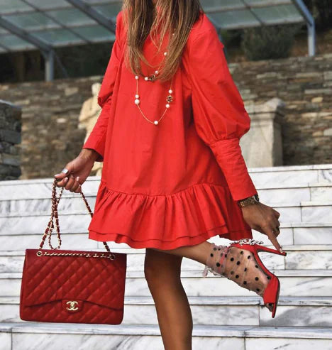 Vintage High Neck Ruffled Dress