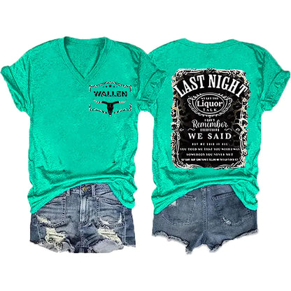 2024 Women's V-Neck Short Sleeve Digital Print Top