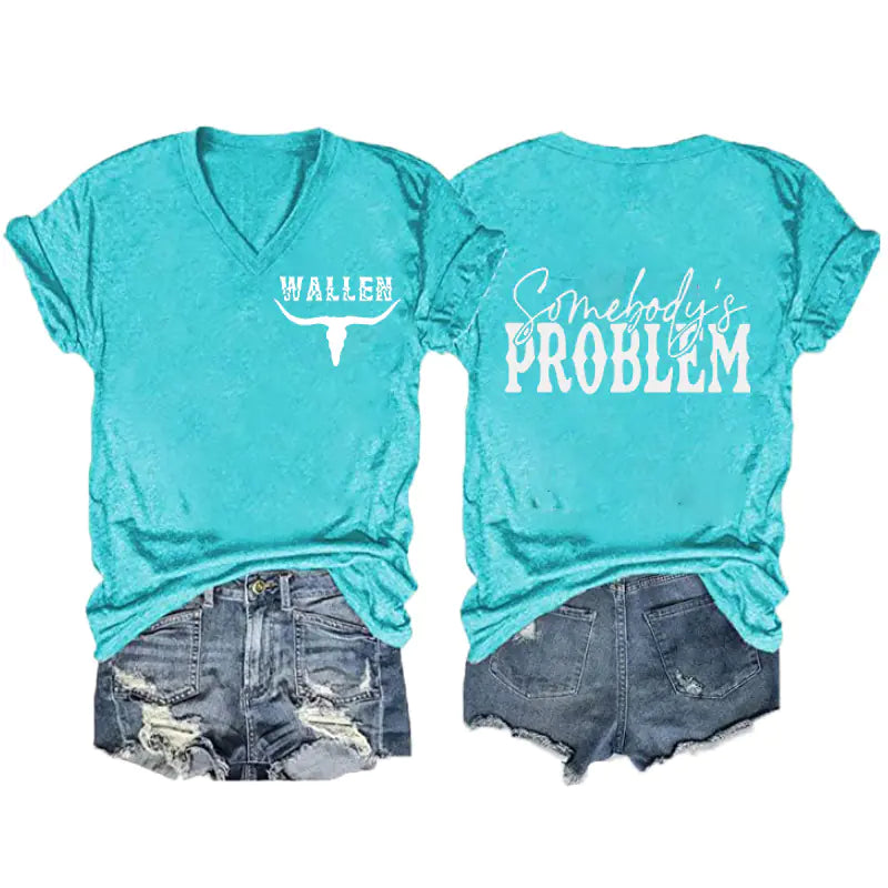 2024 Women's V-Neck Short Sleeve Digital Print Top