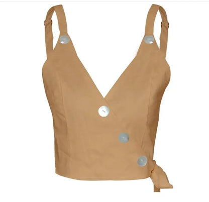 V-Neck Button Strapless Top for Spring and Summer