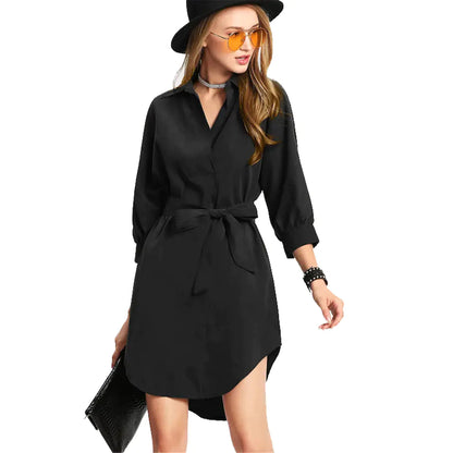 Elegant Autumn Winter Dress with Belt and Tail Design