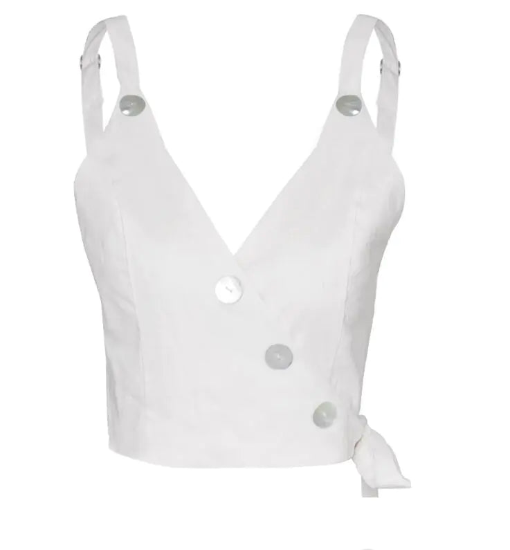 V-Neck Button Strapless Top for Spring and Summer