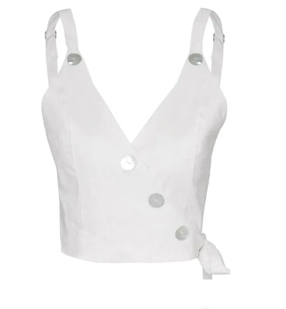 V-Neck Button Strapless Top for Spring and Summer