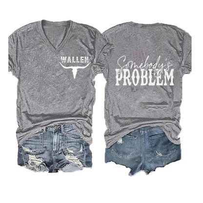 2024 Women's V-Neck Short Sleeve Digital Print Top