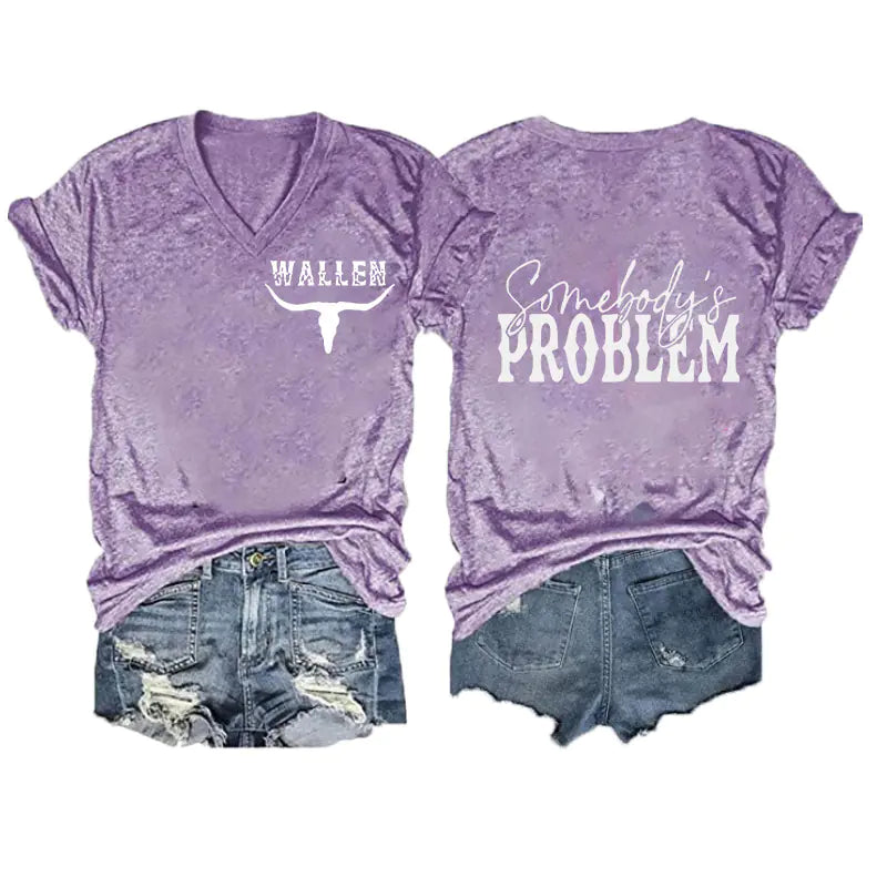 2024 Women's V-Neck Short Sleeve Digital Print Top