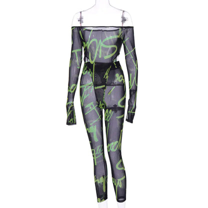 Mesh Off-Shoulder Jumpsuit Set for Women (Fall/Winter)