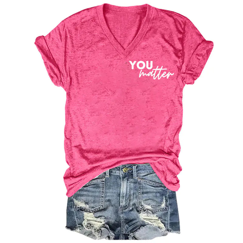 2024 Women's V-Neck Short Sleeve Digital Print Top