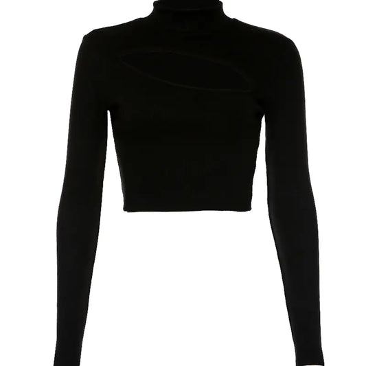 KLIU Pink Knit Turtleneck Top with Hollow Design