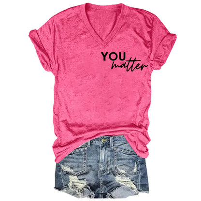 2024 Women's V-Neck Short Sleeve Digital Print Top