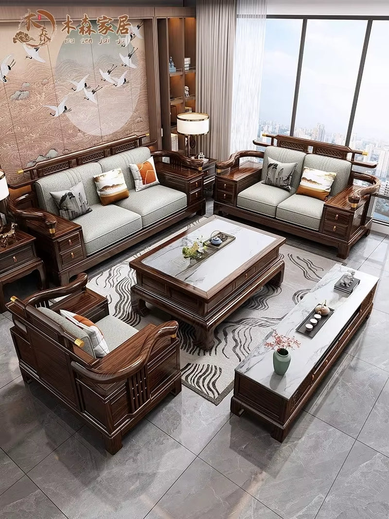 Sofa Combination Full Set of Wooden Living Room Furniture New Chinese Style