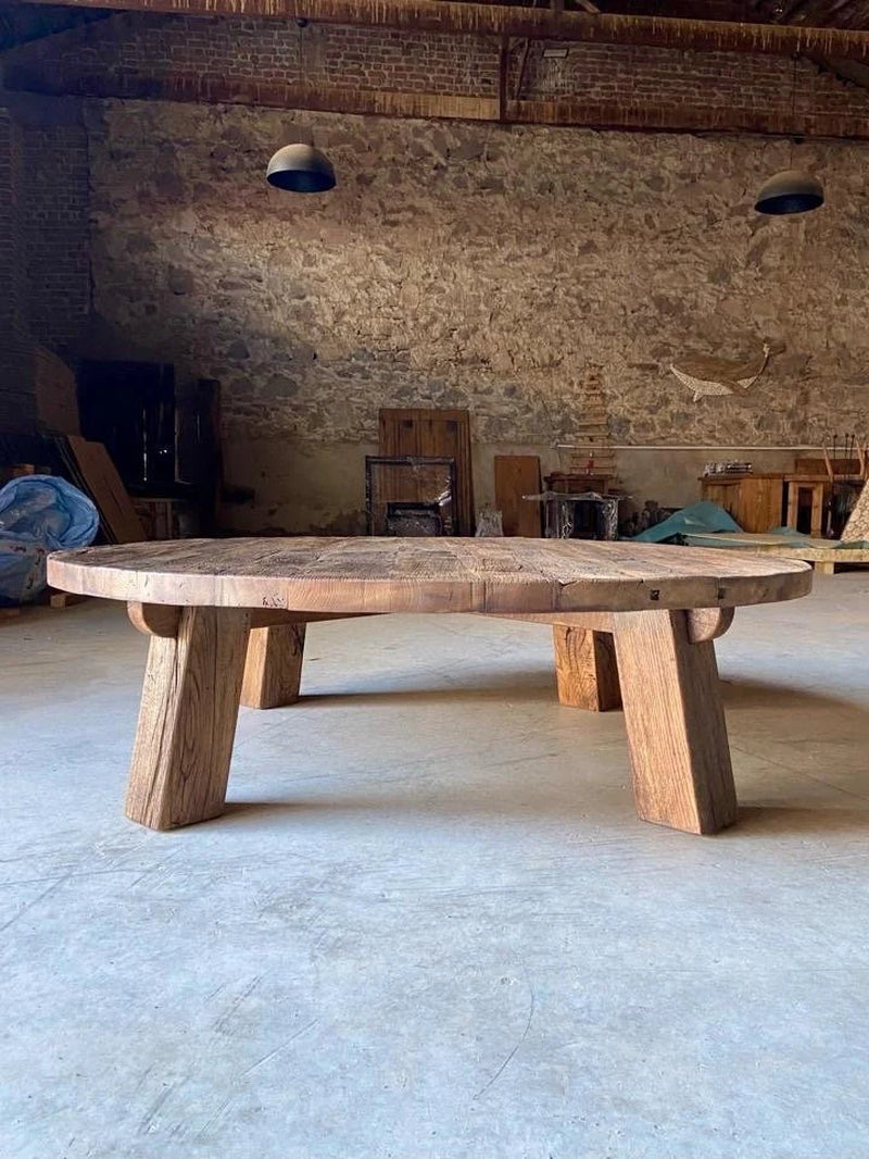 Reclaimed Barn Wood Coffee Table – Rustic round Handmade Living Room Furniture