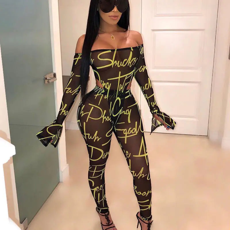 Mesh Off-Shoulder Jumpsuit Set for Women (Fall/Winter)