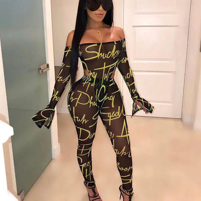Mesh Off-Shoulder Jumpsuit Set for Women (Fall/Winter)