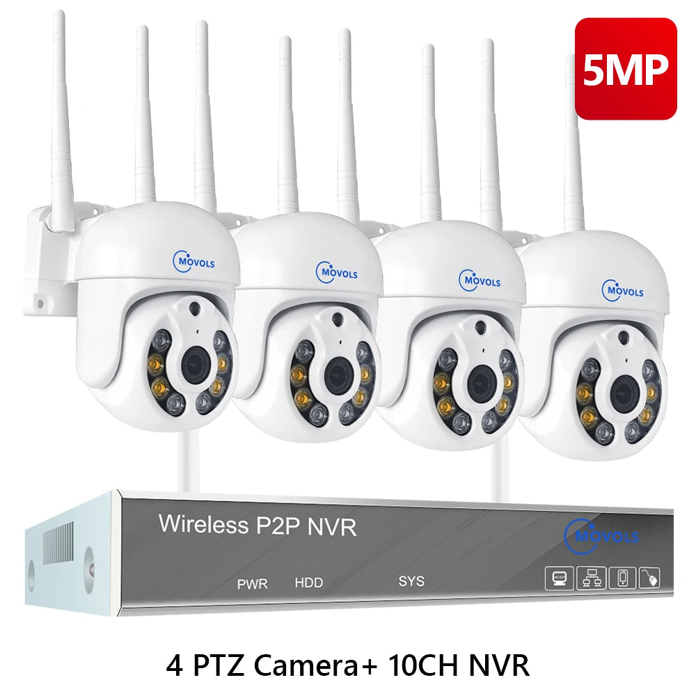 Movols H.265 3MP 5MP Wireless CCTV System Two Way Audio Waterproof PTZ WIFI IP Security Camera 10CH NVR Video Surveillance Kit