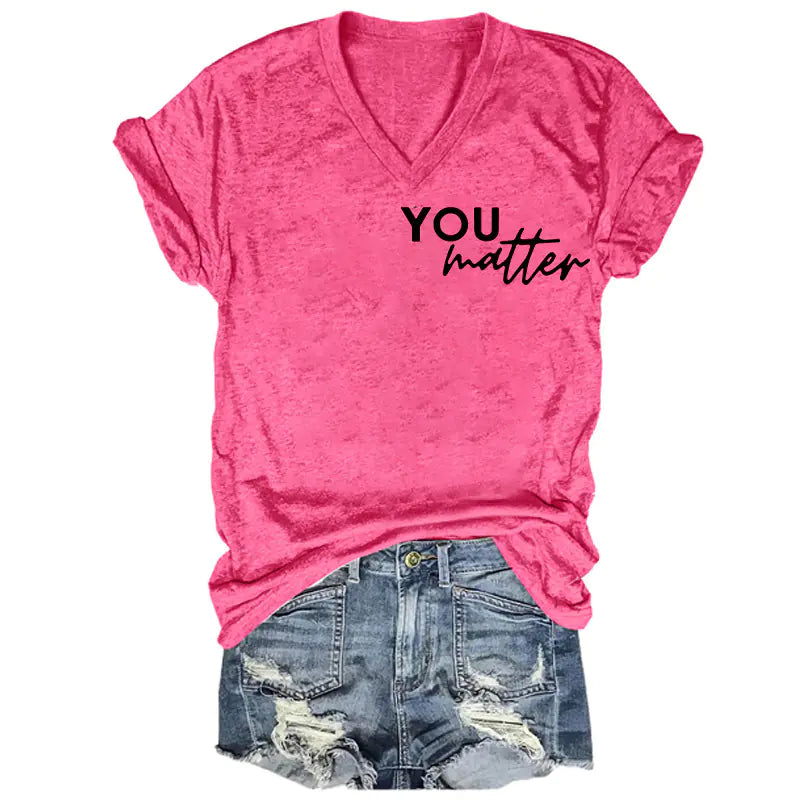 2024 Women's V-Neck Short Sleeve Digital Print Top