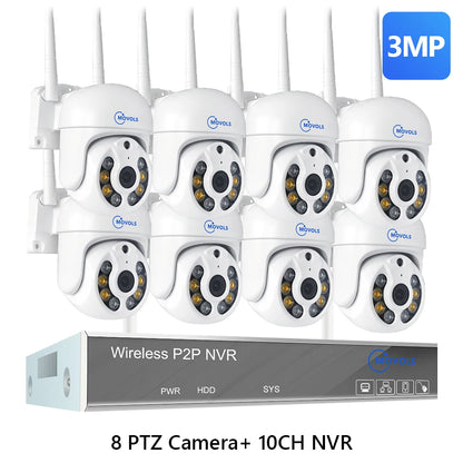 Movols H.265 3MP 5MP Wireless CCTV System Two Way Audio Waterproof PTZ WIFI IP Security Camera 10CH NVR Video Surveillance Kit