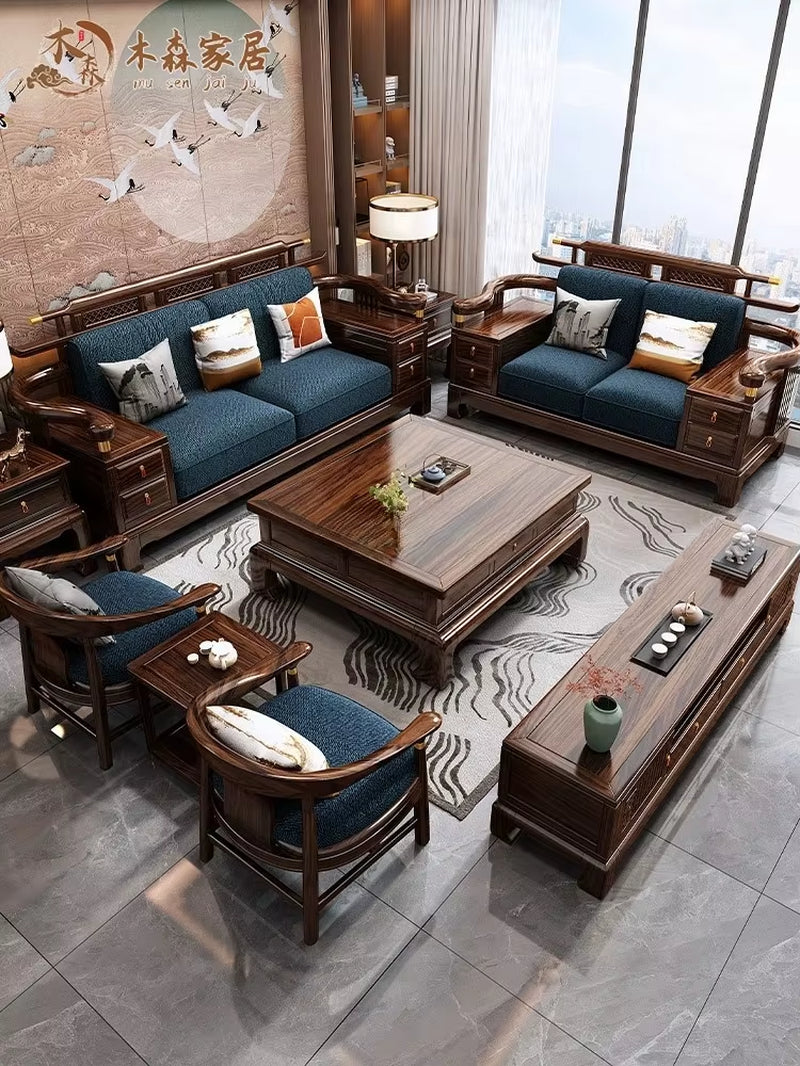 Sofa Combination Full Set of Wooden Living Room Furniture New Chinese Style