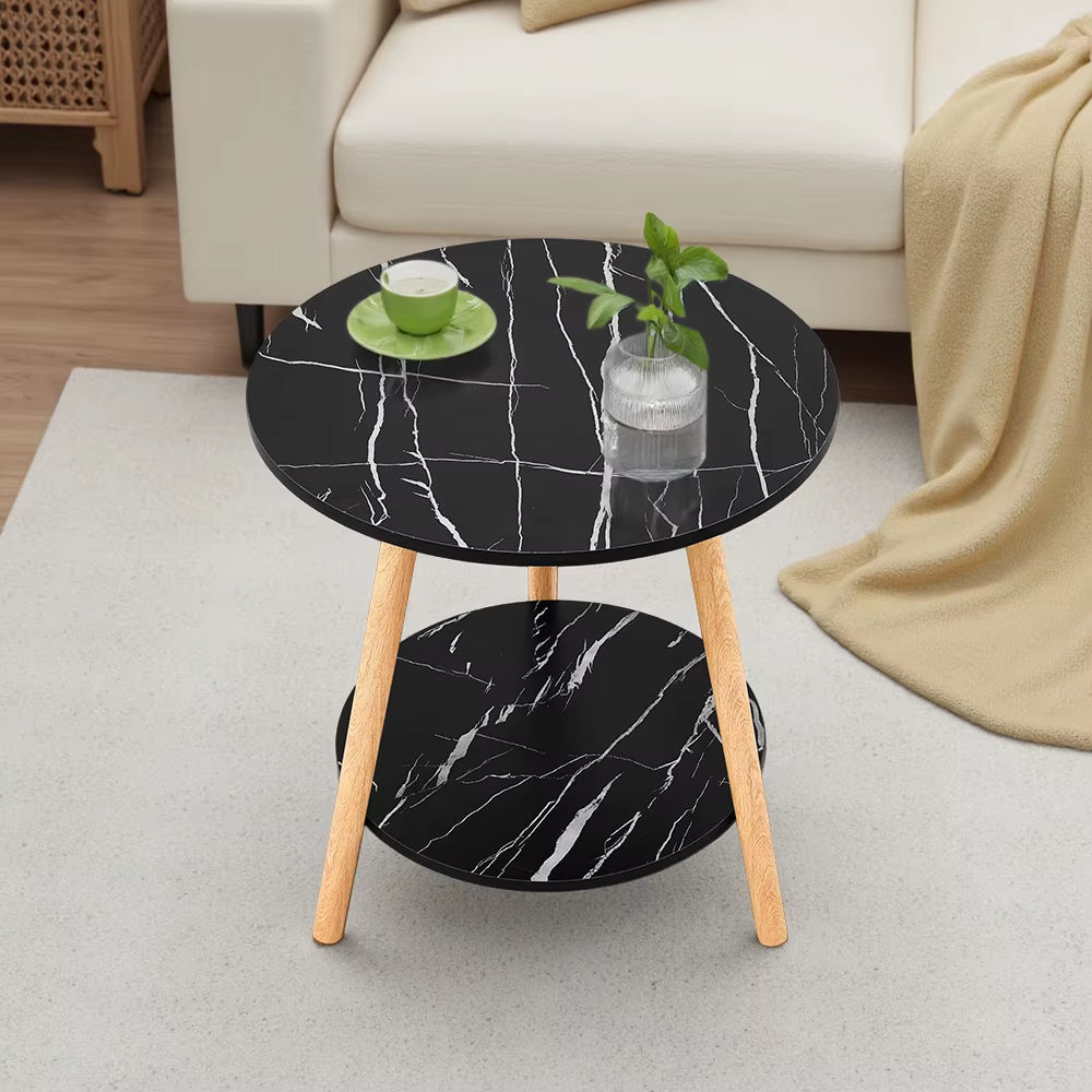 Double-Tier round Wooden Coffee Table Living Room Furniture