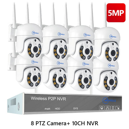Movols H.265 3MP 5MP Wireless CCTV System Two Way Audio Waterproof PTZ WIFI IP Security Camera 10CH NVR Video Surveillance Kit