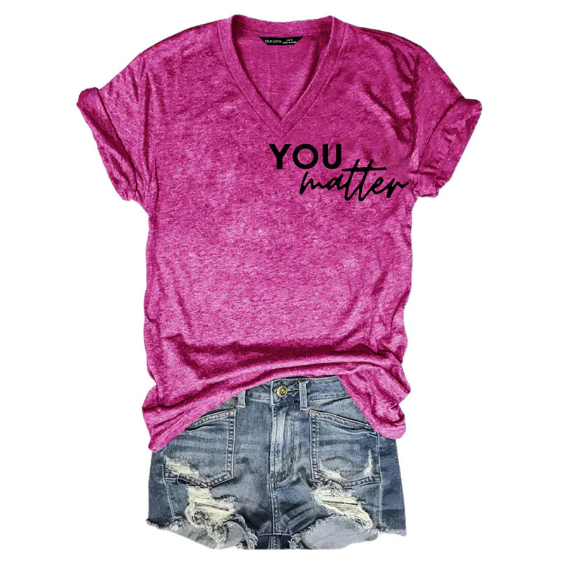 2024 Women's V-Neck Short Sleeve Digital Print Top