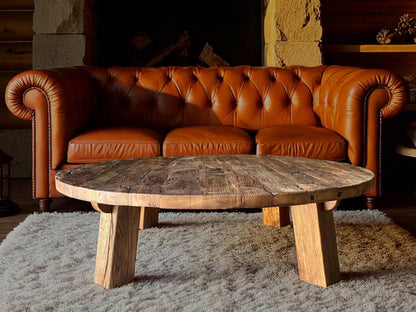Reclaimed Barn Wood Coffee Table – Rustic round Handmade Living Room Furniture
