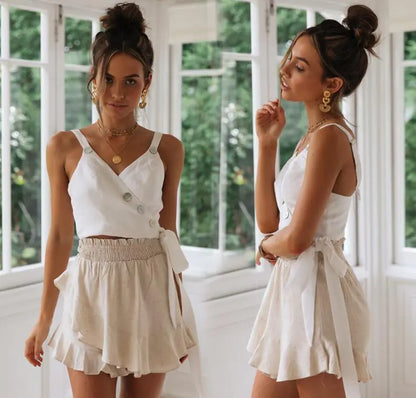 V-Neck Button Strapless Top for Spring and Summer