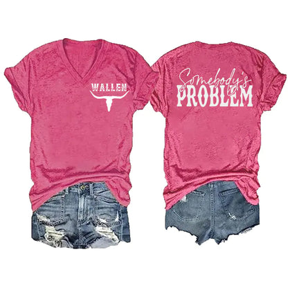 2024 Women's V-Neck Short Sleeve Digital Print Top