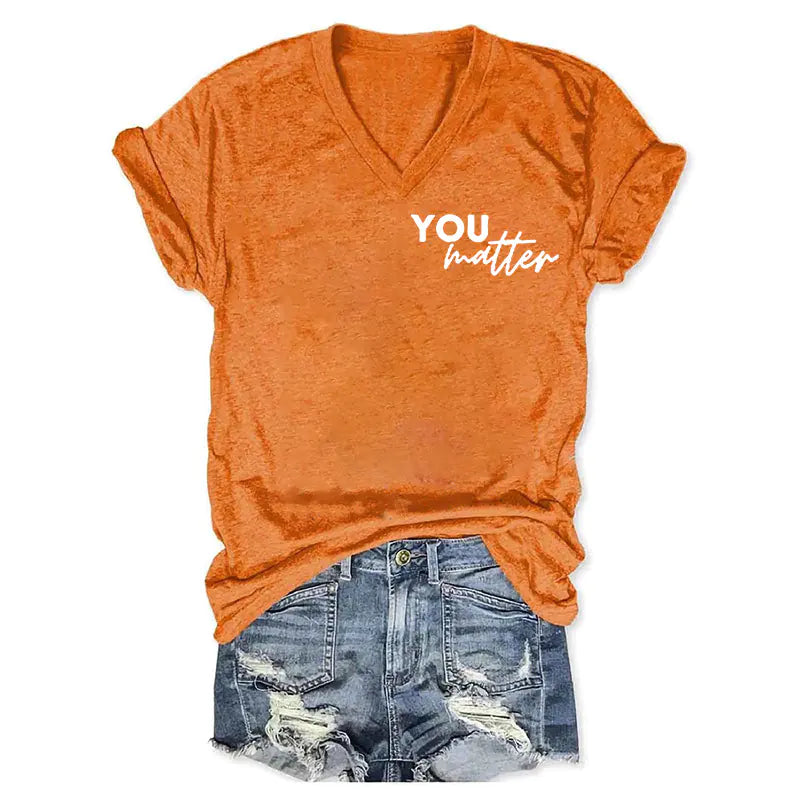 2024 Women's V-Neck Short Sleeve Digital Print Top