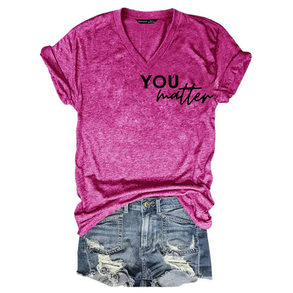 2024 Women's V-Neck Short Sleeve Digital Print Top