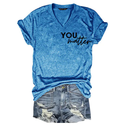 2024 Women's V-Neck Short Sleeve Digital Print Top