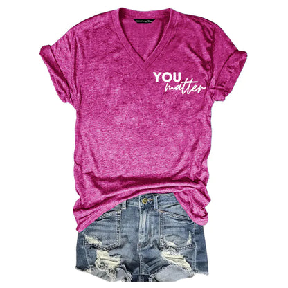 2024 Women's V-Neck Short Sleeve Digital Print Top