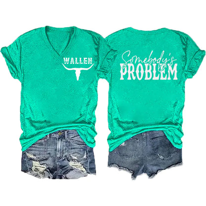 2024 Women's V-Neck Short Sleeve Digital Print Top