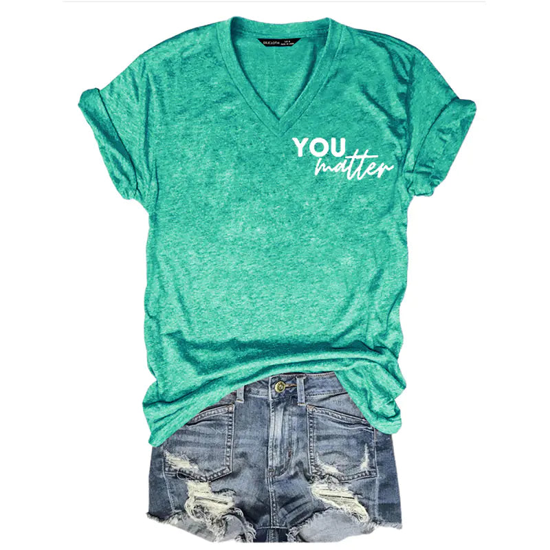 2024 Women's V-Neck Short Sleeve Digital Print Top