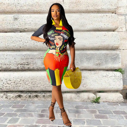 TS962 Women's Casual Waist-Defined Dress with Print